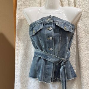 SHEIN Denim Button-Up Strapless Top